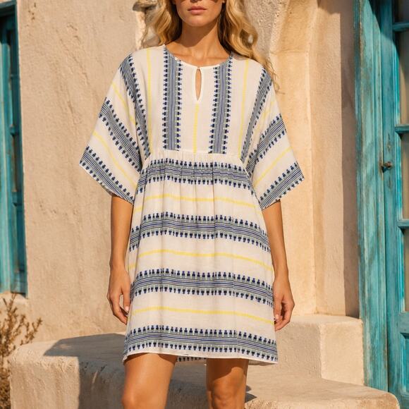 Oliphant Dresses & Skirts - Oliphant White Multi Embroidered Cotton Blend Mini Dress Size XS